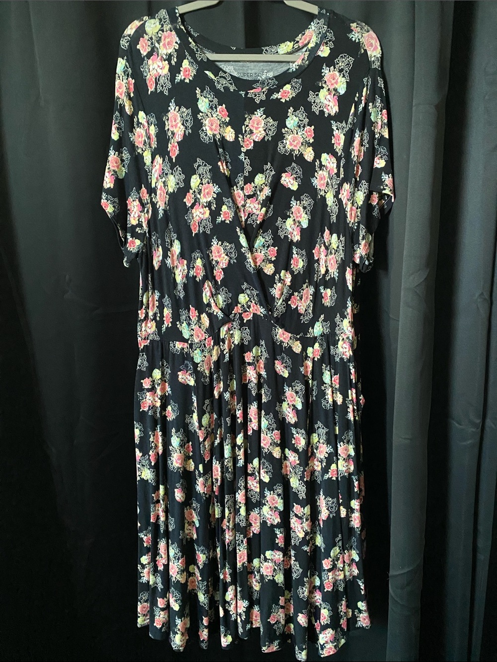 Torrid Black Knit Dress with Pink Floral Print Super Soft